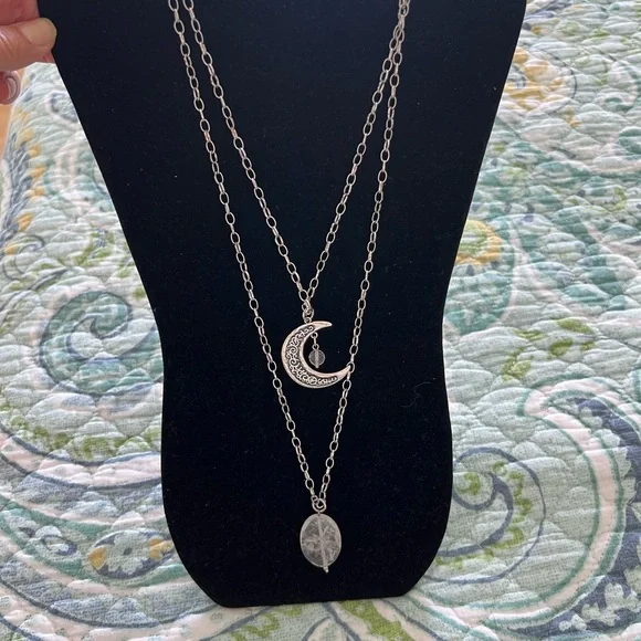Katia Designs Adjustable Silver Layered Moon and Quartz Pendant Necklace - Picture 1 of 3